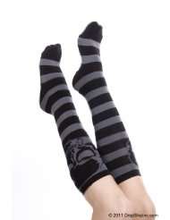 Lycra Acrylic Knee High Stocking Socks With Striped Woven Skulls