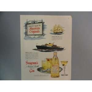   Bottle Gin, print ad,(Yachts and Ships 1950 vintage magazine print ad