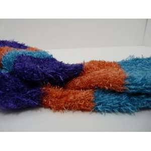 Fuzzy Socks for Kids Blue, Orange, and Purple Striped 