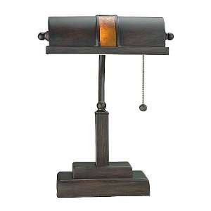   13 Antique Bronze Banker Desk Lamp with Mica Accent Shade LS 239