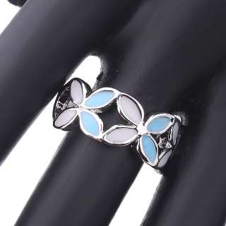 Fashion Silver tone Ring,Flower Flora Rhodium Plated Finger Ring Size 