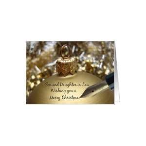  son & daughter in law christmas message on golden ornament 