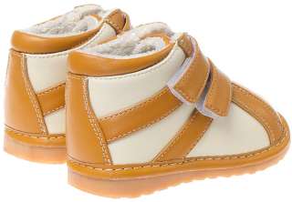 Boys Infant Toddler Leather Squeaky Shoes Boots   Tan & Cream with 