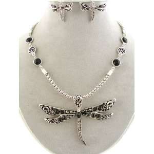   Crystals Beads Dragonfly Necklace and Earrings Set: Sports & Outdoors