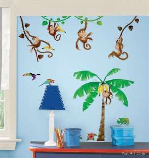   Wall Sticker Decals   Jungle Monkey Business & Coconut Tree  