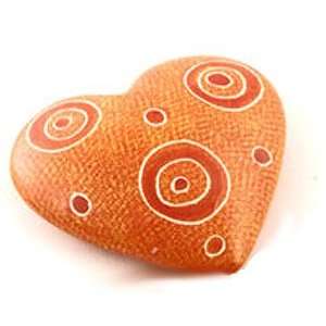  African Hand Painted Orange Soapstone Heart
