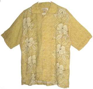 NEW Tommy Bahama $118 Mens L Tan Linen Tropical Shirt Hawaii Cruise 