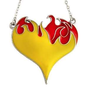   Burning Heart Fire Love Charm Necklace Pendant & 16 Chain Jewelry