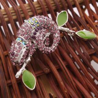 New Pink Crystal Chameleon Lizard Brooch Pin  