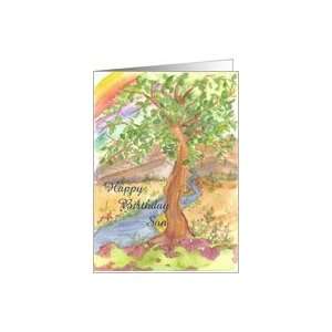  Son Happy Birthday Country Landscape River Rainbow Card 