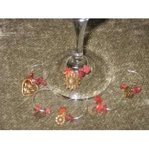  Matching Set of 6 Copper Wine Glass Charms w/ Locking 