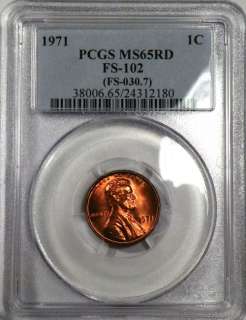 1971 DDO Doubled Die Obverse FS 102 Lincoln Cent PCGS MS65RD Top Pop 