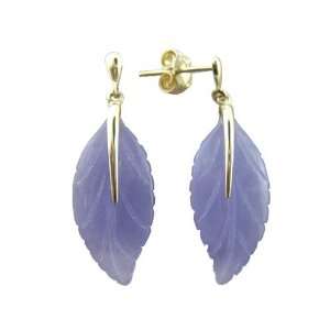 Lavender Jade Sole Leaf Earrings, 14k Gold: Jewelry