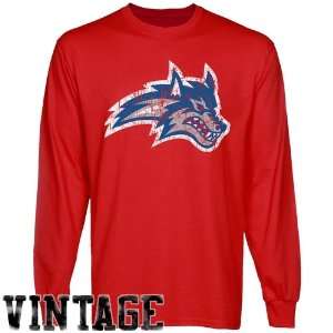 Stony Brook Seawolves Red Distressed Logo Vintage Long 