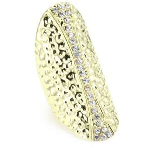   Enchanted Gold with Pave Crystals Long Finger Ring, Size 8 Jewelry