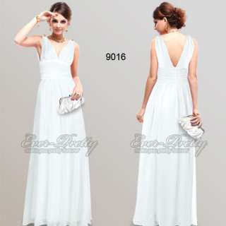 New Elegant Whites Chiffon V neck Diamante Pageant Gown Dress 09016WH 