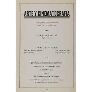  1936 Ad Arte y Cinematografia Spanish Film Magazine 