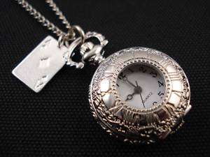 Silver *Alice In Wonderland* Pocket WATCH LONG Necklace  