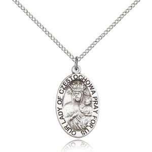 925 Sterling Silver O/L Our Lady of Czestochowa Medal Pendant 7/8 x 1 