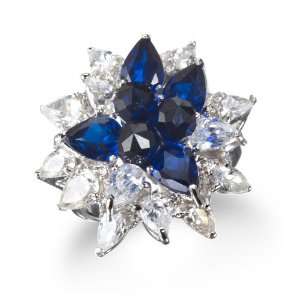  SAPPHIRE & WHITE CZ CLUSTERED RING CHELINE Jewelry