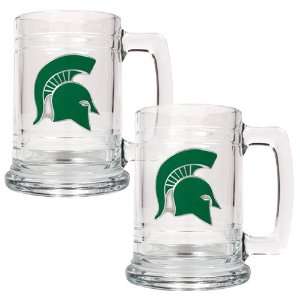  Michigan State Spartans NCAA 2pc 15oz Glass Tankard Set 