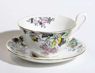Vintage Clarence Bone China Leaves & Floral Tea Cup and Saucer