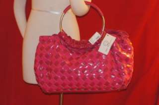   Brand New Hot Pink Basket Weave Gold Ring Hobo Purses Bag Handbag