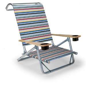   Folding Beach Arm Chair with Cup Holders, Classic Stripe: Patio, Lawn