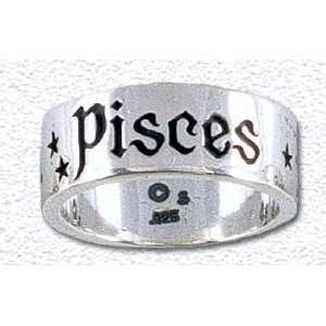 Solid Sterling Silver Zodiac Band Ring   Pisces Please specify size 7