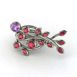   Vine Ring, Round Amethyst Sterling Silver Ring with Ruby Jewelry