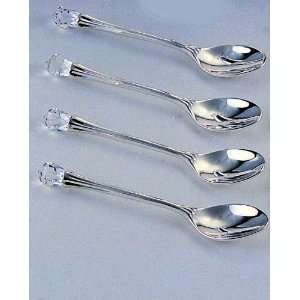 SET OF 4 SILVER PLATED SILVER SPOONS WITH CRYSTAL TIPS:  