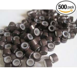  500 PCS 5mm Brown Silicone Lined Micro Links Rings Beads 