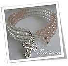 CRYSTAL Wrap PINK & CLEAR Religious BRACELET Silver Med