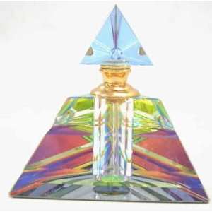  Glass Perfume Bottle Pyramid Shape Lid Multi Color Base 