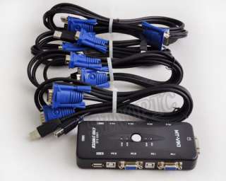 New SWITCH Box Adapter WITH 4 CABLES 4 Port USB 2.0 KVM MONITOR VIDEO 