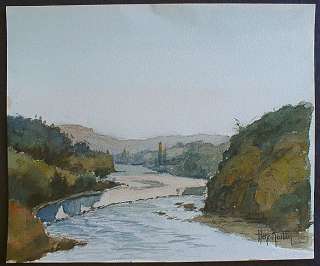 WATERCOLOR PAINTING FRAMED HENRI ROSTAIN LOIRE VALLEY  