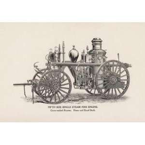 Fifth Size Single Steam Fire Engine: Crane Necked Frames 28x42 Giclee 