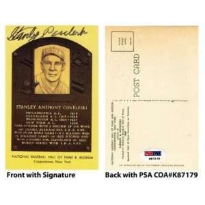 Stanley Coveleski Signed Yellow Hall of Fame Plaque Postcard PSA COA 