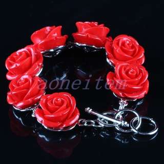 Man made Red Sea Coral Rose Flower Bracelet Bangle 7 8  