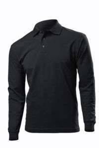 Hanes Plain BLACK Long Sleeve Cotton Top Polo Shirt  