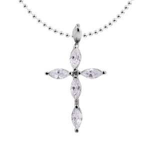    Sterling Silver Floral Cross Cubic Zirconia Necklace: Jewelry