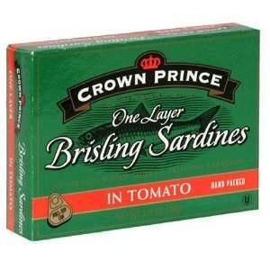 Crown Prince One Layer Brisling Sardines in Tomato, 3.75 oz Cans, 12 