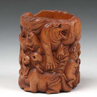 Carved Craftwork Boxwood Netsuke 12 Zodiac Pencil Vase  