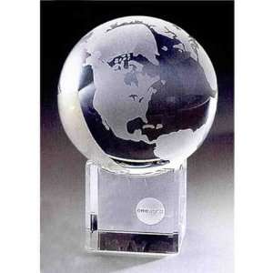   Optical crystal 4 dia. globe award on cube base.