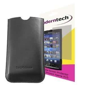   Real Black Leather Pouch/Case & Modern Tech Screen Protector Cell