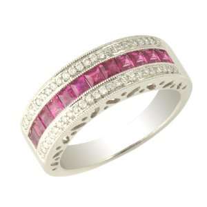   Color) with Natural Red Ruby (AAA Clarity,Red Color) Anniversary Band