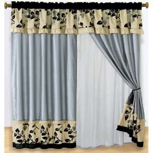  Flocking Leaf Curtain Set w/Drape/Valance Taupe