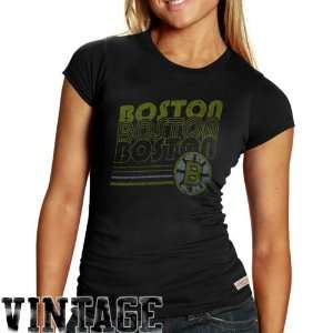   Boston Bruins Ladies Black Blank Vintage Premium T shirt (X Large