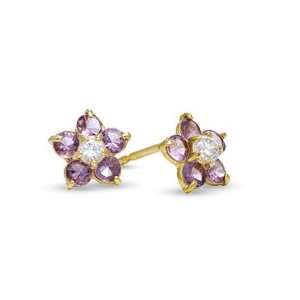   Cubic Zirconia Flower Stud Earrings in 14K Gold CZ EARRINGS Jewelry