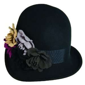   Scala Womens Felt Cloche w/ Flowers Hat   Black 